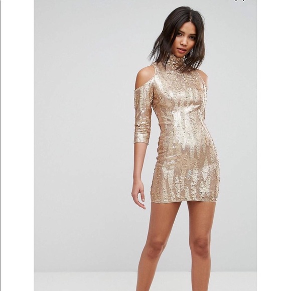 high neck sequin bodycon dress